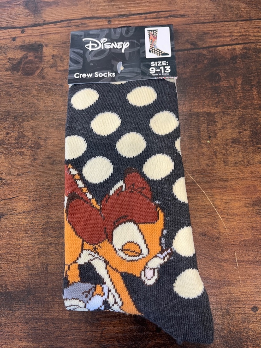 Disney Crew Socks in Black & Cream with Bambi Design